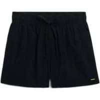 Black embroidered cotton swim shorts for women with drawstring waist by Superdry.