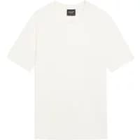 White embroidered terry cloth T-shirt by Lyle & Scott with short sleeves and a round neckline.