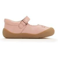 Dusky pink leather girls' first walking shoes with rip-tape strap and floral cut-out design by Start-Rite Shoes.