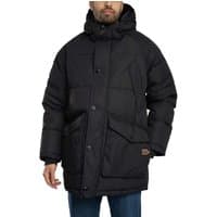 Black Expedition Puffer Parka Jacket by Superdry with hood, front pockets, and quilted design.