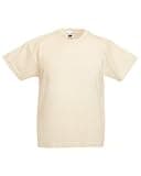 Natural-colored children's T-shirt by Fruit of the Loom, short sleeves, crew neck, plain design, suitable for ages 14-15.