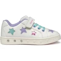 White Geox Skylin G. B girl's sneakers with pastel star cutouts, purple lining, and light-up sole.