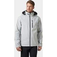 Grey Helly Hansen sailing jacket with hood, front zipper, chest pocket, and HH logo on collar, size 2XL.