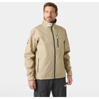 Beige Helly Hansen men's sailing jacket, high collar, zip front, black accents, size 4XL.