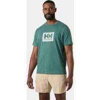 Green Helly Hansen men's T-shirt with white HH logo on chest, short sleeves, crew neck, size small.