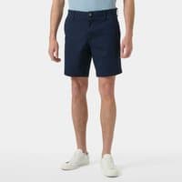 Navy Helly Hansen men's chino shorts, knee-length, with belt loops, button closure, and side pockets.