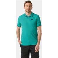 Green Helly Hansen men's quick-dry polo shirt, short sleeves, buttoned collar, logo on chest, size L.