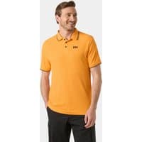 Orange Helly Hansen men's polo shirt, quick-dry fabric, black logo on chest, black trim on collar and sleeves, size XL.
