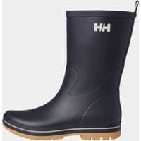 Navy Helly Hansen waterproof wellies with EVA insole, tan sole, and white HH logo on the side.
