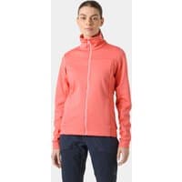 Pink Helly Hansen women's fleece jacket with high collar and front zipper, medium size.