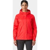 Red Helly Hansen women's Loke Jacket 2.0, medium, with hood, front zipper, and adjustable cuffs.