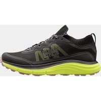 Black Helly Hansen women's Luna Ridge shoes with lime green sole, lace-up design, and breathable mesh upper.