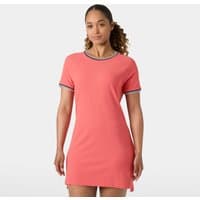 Pink Helly Hansen women's Portofino dress, short-sleeved, with gray trim on sleeves and neckline, size XL.