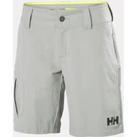 Gray Helly Hansen women's cargo shorts with quick-dry fabric, button closure, side pockets, and HH logo on the hem.