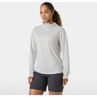 Gray Helly Hansen women's tech hoodie, long sleeves, high collar, size XL.