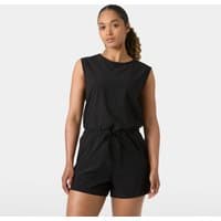 Black Helly Hansen women's romper, sleeveless with a round neck and waist tie, size M.