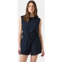 Navy Helly Hansen women's romper with sleeveless design, cinched waist, and relaxed fit.
