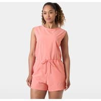Pink Helly Hansen women's romper, sleeveless with drawstring waist, round neckline, and relaxed fit.