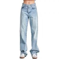 High-waisted loose jeans for women, light blue denim with a relaxed fit and classic five-pocket design.
