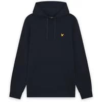 Navy blue hooded sweatshirt by Lyle & Scott with yellow eagle logo on chest and drawstring hood.
