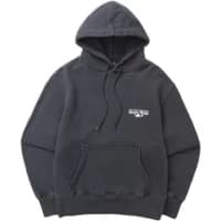 Black hooded sweatshirt by Service Works with front pocket and white logo on chest.
