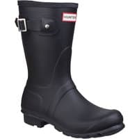 Black Hunter Original Short Wellington Boot with adjustable side buckle and textured sole.