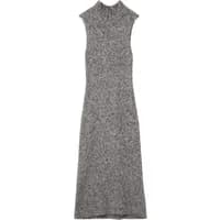 Gray knitted long dress with mélange effect, sleeveless, high neckline, and straight silhouette by Stefanel.