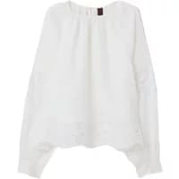 White lace embellished blouse with long sleeves and round neckline by Stefanel.