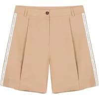 Beige linen Bermuda shorts with pleats, button closure, and side stripe detail by Colmar.