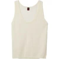 Cream linen women's tank top by Stefanel with scoop neckline and sleeveless design.