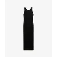 Black long open-back dress with sleeveless design and fitted silhouette by Superdry.