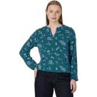 Teal Ragwear Santica Print blouse with long sleeves, floral pattern, and a V-neckline.