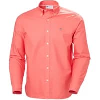 Coral Helly Hansen Shore long sleeve shirt with button-down collar and small logo on chest.