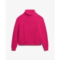 Pink loose-fitting turtleneck sweater for women by Superdry with ribbed texture and long sleeves.