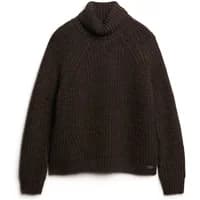 Loose-fitting dark brown turtleneck sweater with ribbed texture and women's topstitching by Superdry.