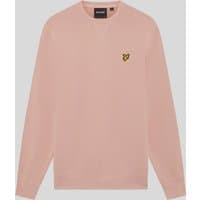 Pink cotton crew neck sweatshirt with ribbed cuffs and hem, featuring Lyle & Scott logo on the chest.