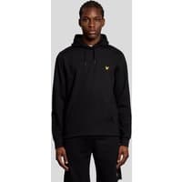 Black Lyle & Scott men's hoodie with drawstrings, featuring a yellow eagle logo on the chest.
