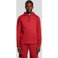 Red Lyle & Scott men's lightweight hoodie with kangaroo pocket and embroidered logo on chest.
