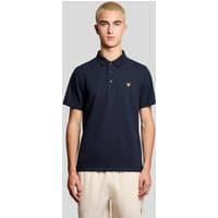 Navy Lyle & Scott men's sports polo shirt with short sleeves and embroidered yellow logo on chest.