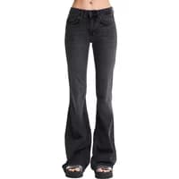 Mid-rise black flare jeans with front pockets and a fitted waist, featuring a classic denim look by It's Basic.