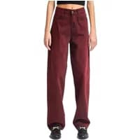 Burgundy mid-rise tapered jeans for women, featuring a skater style with a button closure and belt loops.
