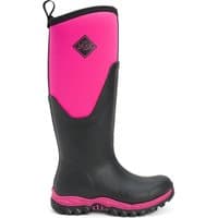 Black and pink tall women's wellies with rugged sole and pull tab, Muck Boot Arctic Sport II, UK size 6.