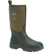 Moss green Muck Boot Derwent II men's wellies, UK 12, with rugged sole and pull tab.