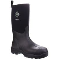 Black Muck Boot Derwent II men's wellies, UK 13, with rugged sole, high shaft, and logo on the side.