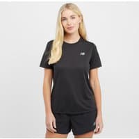 Black New Balance women's athletics T-shirt with short sleeves and small logo on chest.