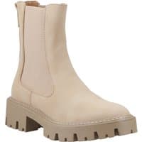 Camel-colored women's ankle boot with chunky sole, elastic side panels, and pull tab by ONLY.