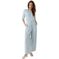 Light blue wide-leg women's trousers by Artlove Asteria, featuring high waist and side pockets.