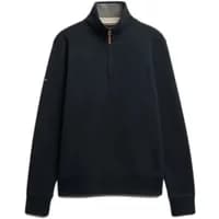 Navy blue Superdry piqué zip neck sweatshirt with high collar and ribbed cuffs.