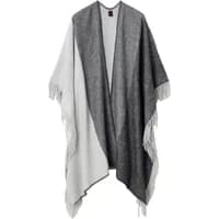 Gray and white Stefanel poncho with fringed edges and open front design.
