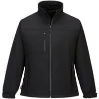 Black Portwest Charlotte Ladies Softshell jacket, XL, with zip closure, high collar, and zippered pockets.